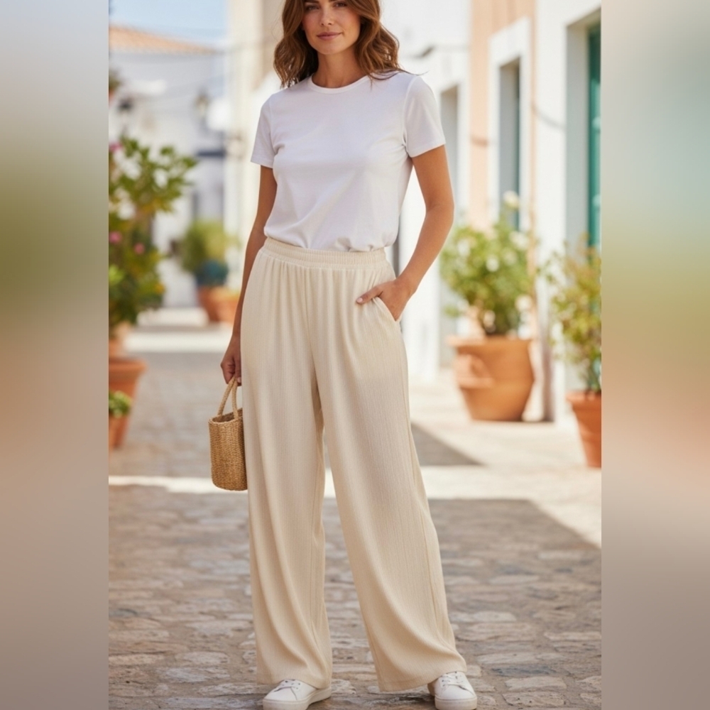 NWT Peter Popovich Elegant Cream Leg Pants.Size M, Rayon